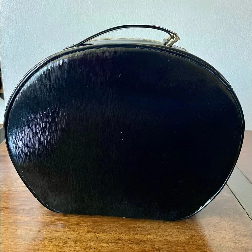 Lancome Paris Black Faux Leather Round Travel Cosmetic Bag Train Case - Picture 4 of 12